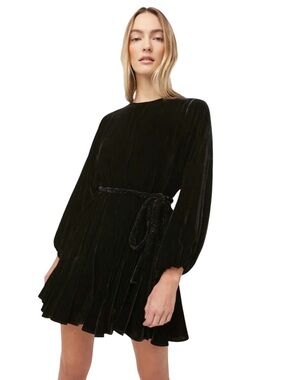 New Rhode Ella Black Velvet Self Belt Twirl Mini Dress